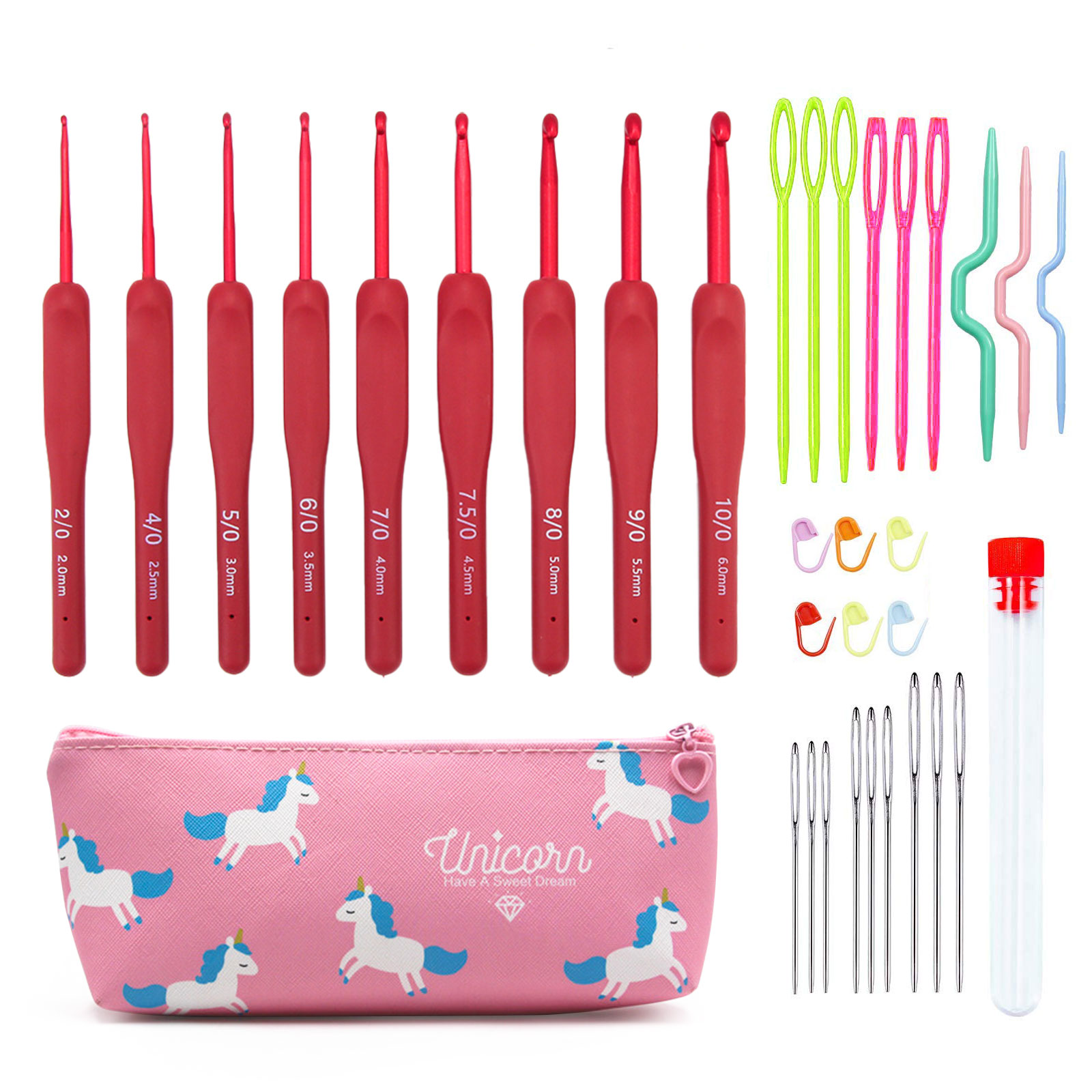 Sewing By - 9/33pcs Red Crochet Hook set, for