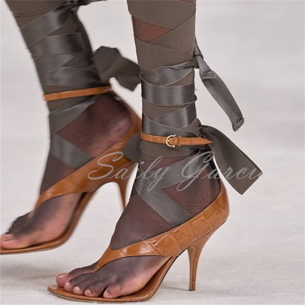 Sewing Fabric - Brown Leather High Heel Flip Flop