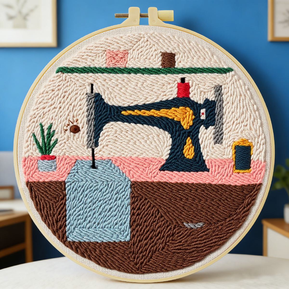 Sewing Machine In Textile - 20X20CM/7.87inch （Sewing machine） punch needle embroidery
