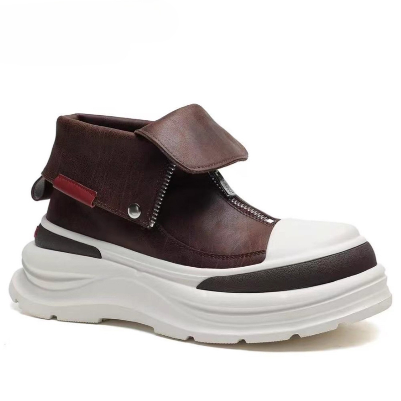 Genuine Leather Thick Soled Hi - Sewing Front Zipper บทวิจารณ์และราคา