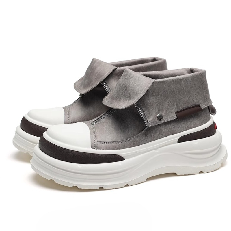 Genuine Leather Thick Soled Hi - Sewing Front Zipper บทวิจารณ์และราคา