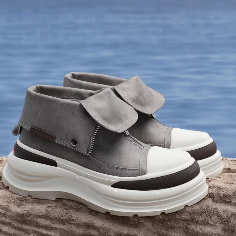 Genuine Leather Thick Soled Hi - Sewing Front Zipper บทวิจารณ์และราคา