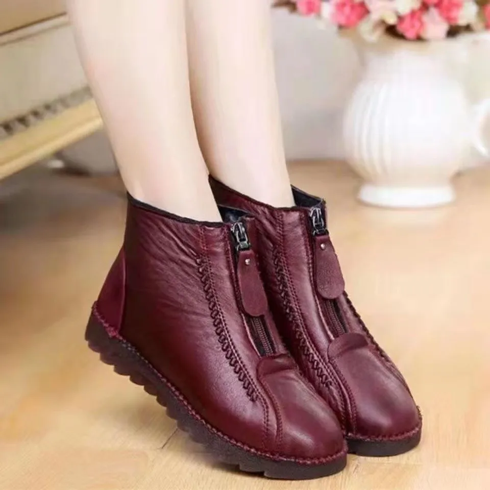 Winter Women Ankle Boots Fashi - Sewing Front Zipper บทวิจารณ์และราคา