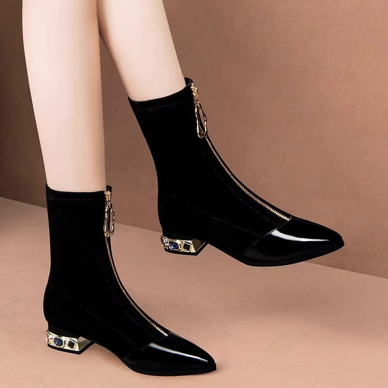Women Shiny Sequin Ankle Boots - Sewing Front Zipper บทวิจารณ์และราคา