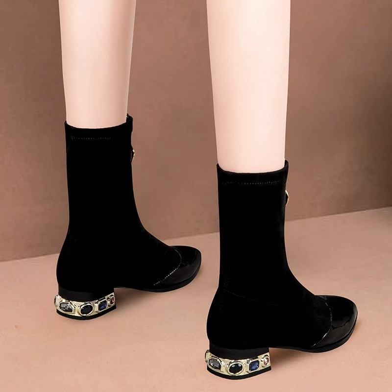 Women Shiny Sequin Ankle Boots - Sewing Front Zipper บทวิจารณ์และราคา
