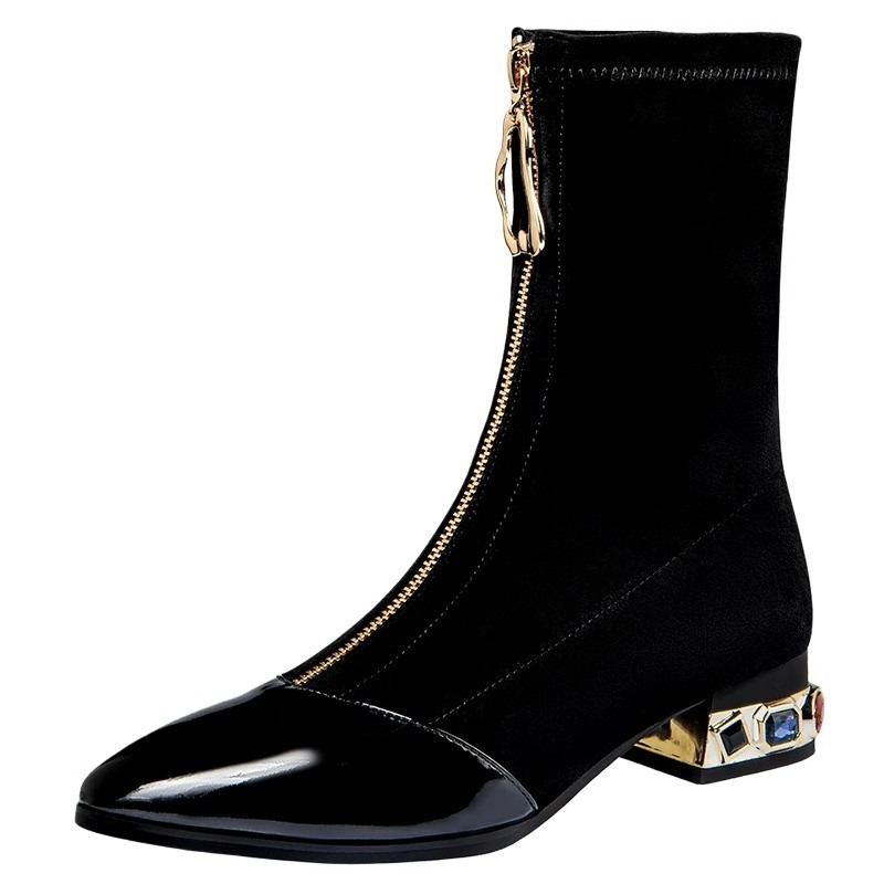 Women Shiny Sequin Ankle Boots - Sewing Front Zipper บทวิจารณ์และราคา